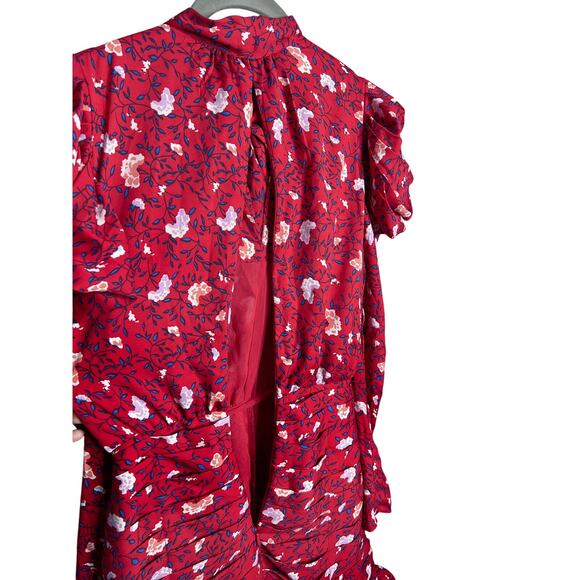 NWT Walter Baker Kiara Tie Neck Ruched Floral-Print Crepe De Chine Mini Dress - Picture 6 of 6